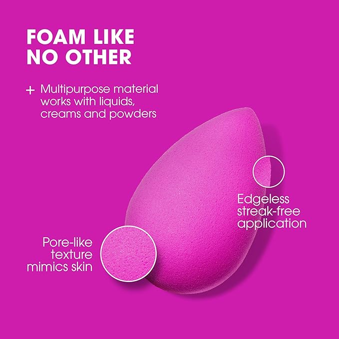 Beautyblender® | Electric Violet Beauty Blender Makeup Sponge, Super-Soft Foam Easily Blends Foundations, Powders & Creams, Made in USA, Reusable, Washable, Streak Free Application, Vegan-FemmiqueWomen