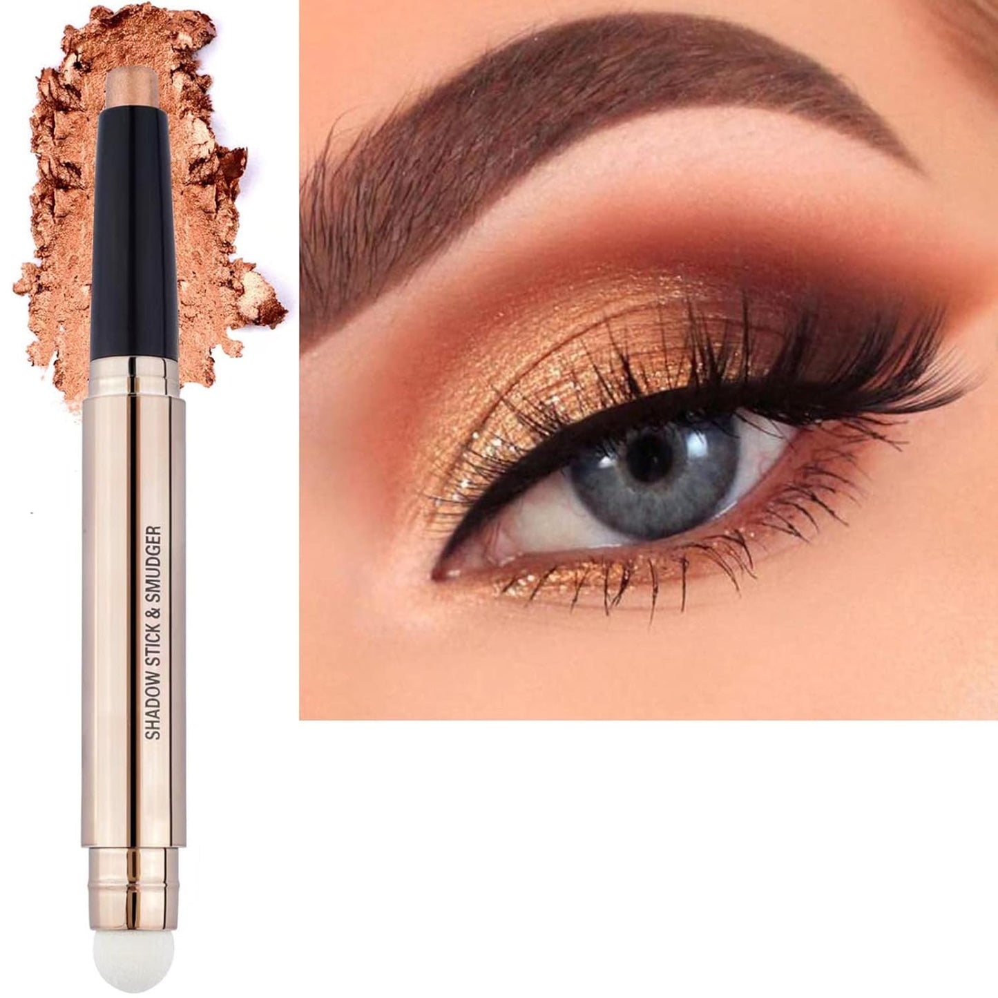 2 in 1 Cream Eyeshadow Stick, Shimmer Smooth Eyeshadow Pencil, Hypoallergenic Waterproof Long Lasting Eye Shadow Highlighter Stick Create High-Impact Multi-Dimensional Eyes Look(Champagne Shimmer #04)-FemmiqueWomen