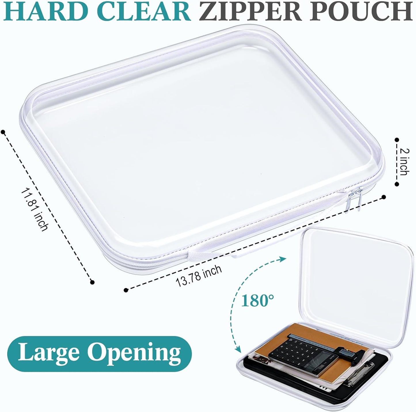 Sanwuta 4 Pcs Clear Hard Zipper Case with Handle Office Storage Cases Hard Plastic Pouches Transparent Bins for Toys, Snacks, Cosmetics, Building Blocks, Puzzles(13.8 x 11.8 x 2 Inches,White)-FemmiqueWomen