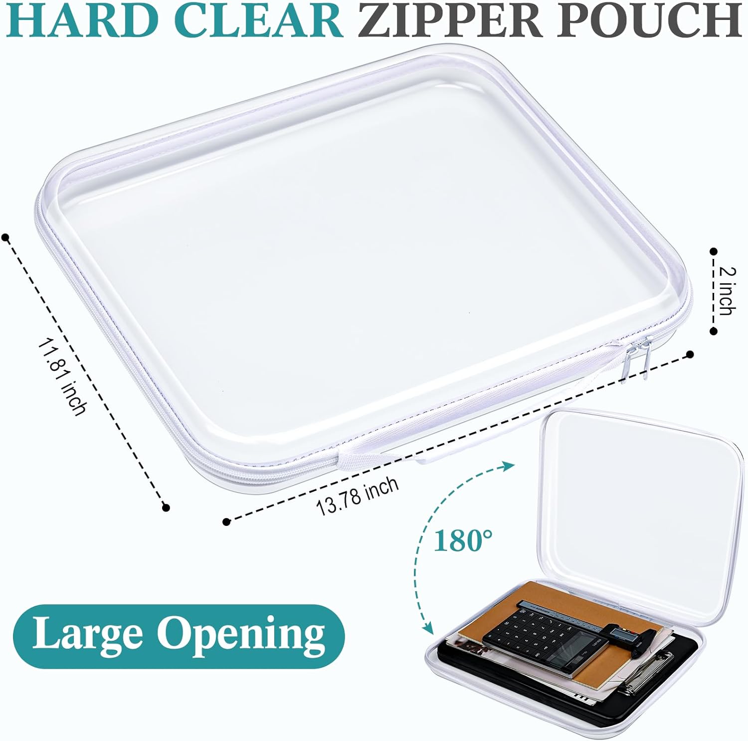 Sanwuta 4 Pcs Clear Hard Zipper Case with Handle Office Storage Cases Hard Plastic Pouches Transparent Bins for Toys, Snacks, Cosmetics, Building Blocks, Puzzles(13.8 x 11.8 x 2 Inches,White)-FemmiqueWomen