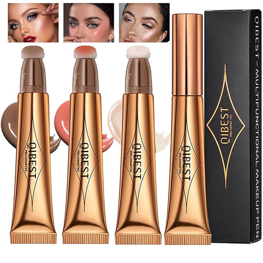 3 Pcs Beauty Wand For Liquid Contour Highlighter and Blush Rouge with Cushion Applicator Attached Easy to Blend, Lightweight Blendable Super Silky Cream Face Illuminator Makeup Stick-FemmiqueWomen
