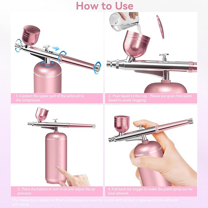 Airbrush Kit with Compressor - 48PSI High-Pressure, Non-Clogging Air Brush Set Cordless Rechargeable with 0.3mm Nozzle and Cleaning Brush for Nail Art, Makeup, Painting, and Cake Decorating-FemmiqueWomen