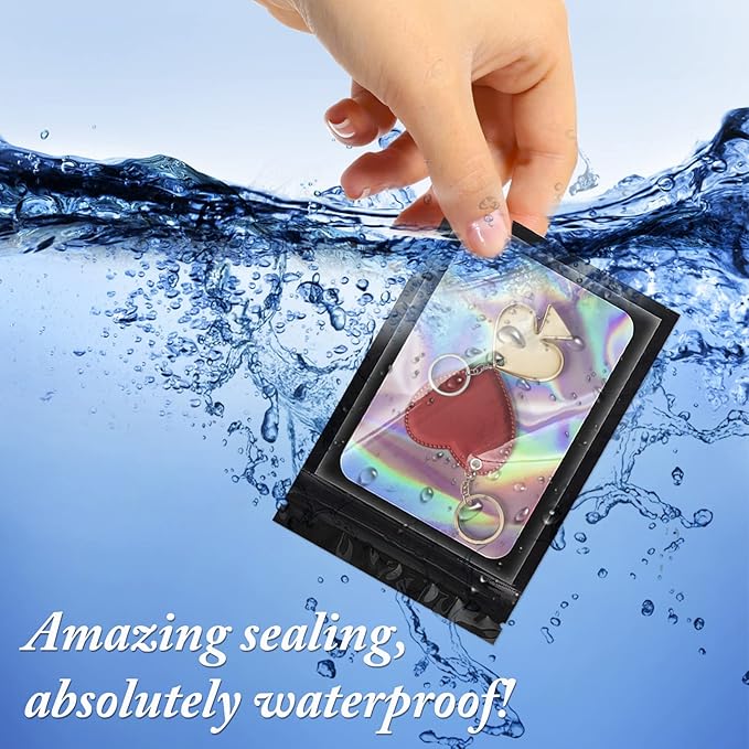 100 Pieces Smell Proof Mylar Bags, Holographic Packaging Bags, Resealable Odor Foil Pouch Zipper Bag with Clear Window for Food Storage and Lipgloss, Jewelry Lash (Black, 4 x 6 Inch)-FemmiqueWomen