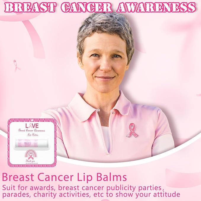 30 Pack Breast Cancer Awareness Favors Bulk Lip Balms Gifts Pink Ribbon Lip Balms Favors Breast Cancer Awareness Month Accessories Support Party Items Decorations for Women Men Survivors-FemmiqueWomen