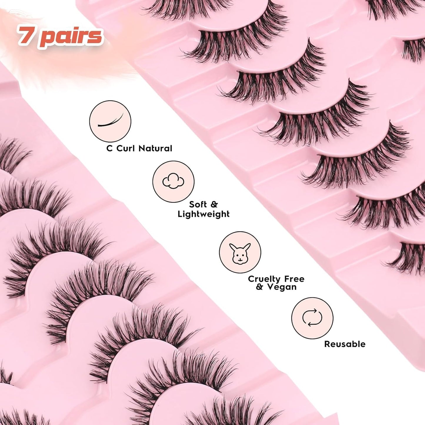Wipsy Lashes Cat Eye False Eyelashes Natural Look 7 Pair Lash Strips Siligli-FemmiqueWomen