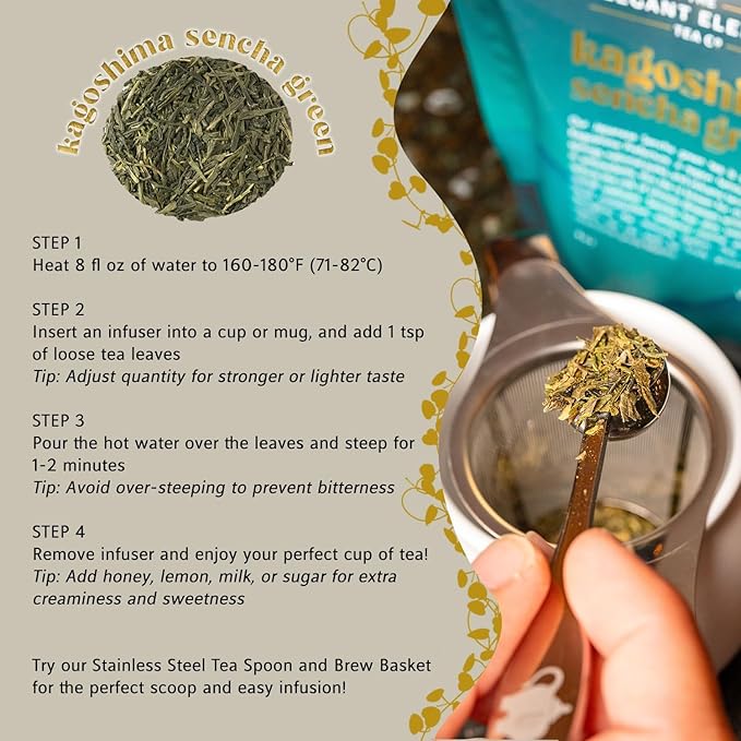 Japanese Sencha Green Tea, Organic Loose Leaf Sencha Tea – Antioxidant & Detox Support – Refreshing Hot or Iced Green Tea – 4 oz Resealable Bag (Makes 50 Cups) – The Elegant Elephant-FemmiqueWomen