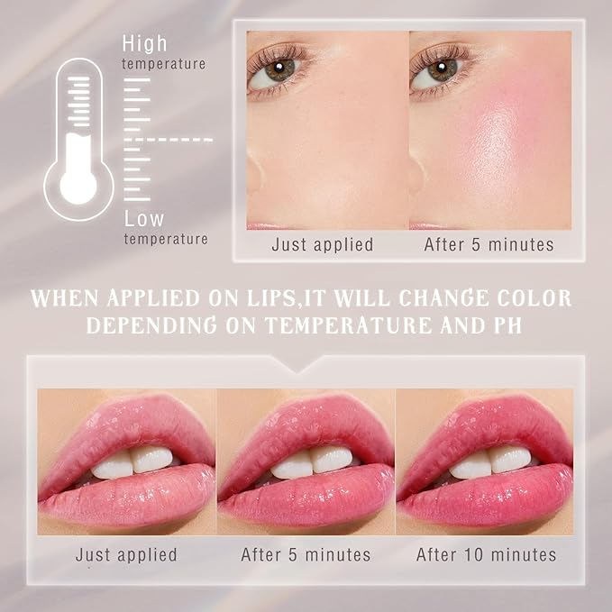 2PCS Color Changing Blush Stick for Cheeks Makeup,Clear Blush PH Temperature Change Magic Pink Cream Blusher Waterproof Multi-Use Lips and Face Tint,Matte Finish Natural Lightweight Jelly-FemmiqueWomen