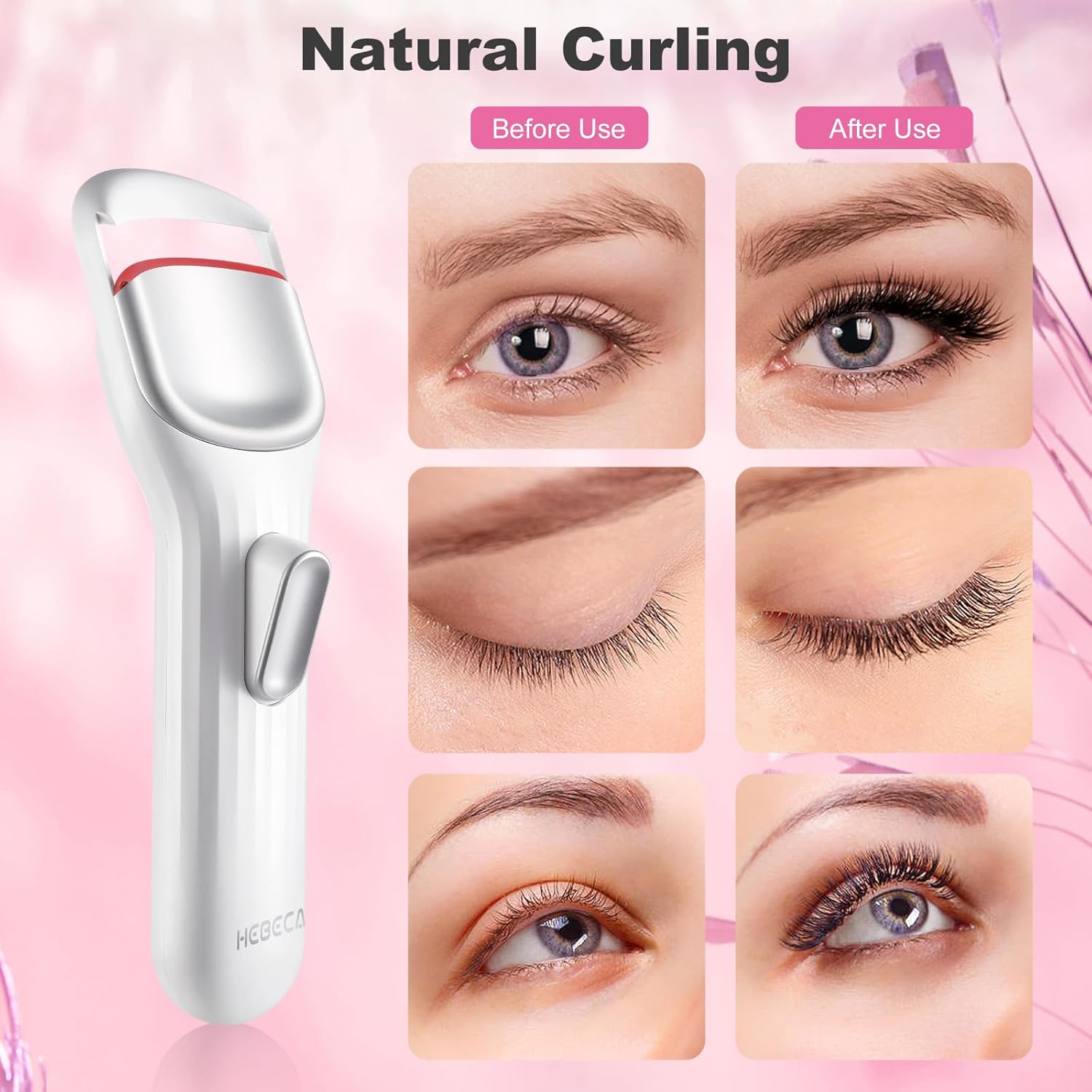Heated Eyelash Curler Professional - Eye Lashes Curler with Innovative Heating Silicone, Electric Eyelashes Curler with 600mAh Rechargeable Battery EC4001 (White)-FemmiqueWomen