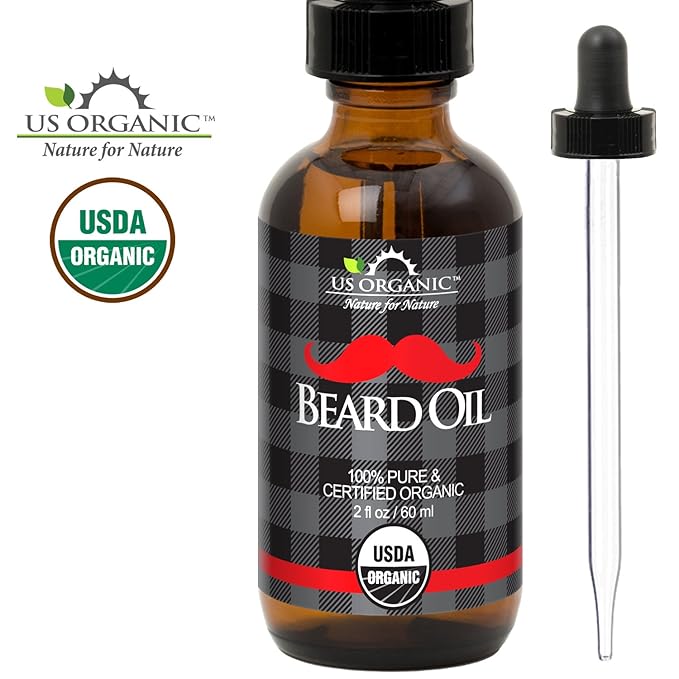 US Organic Beard Oil, 100% Pure, USDA Certified, Softens, shine, moisturizes, Amber Glass Bottle with Eye Dropper, 2 Ounce-FemmiqueWomen