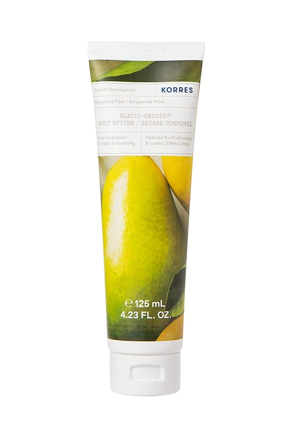 KORRES Elasti-Smooth Body Butter Cream, Dry Skin Lotion with Shea Butter and Almond Oil, Moisturizing, Firming, Tightening and Hydrating After Shower Care, Bergamot Pear, 4.23 Fl Oz-FemmiqueWomen