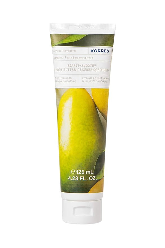 KORRES Elasti-Smooth Body Butter Cream, Dry Skin Lotion with Shea Butter and Almond Oil, Moisturizing, Firming, Tightening and Hydrating After Shower Care, Bergamot Pear, 4.23 Fl Oz-FemmiqueWomen