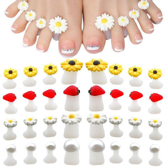 32PCS Silicone Toe Separators for Pedicure, Cute Daisy Flower strawberry Pearl Shaped Toe Nail Spacers for Pedicures Nail Art Salon Tools Nail Art Accessories-FemmiqueWomen