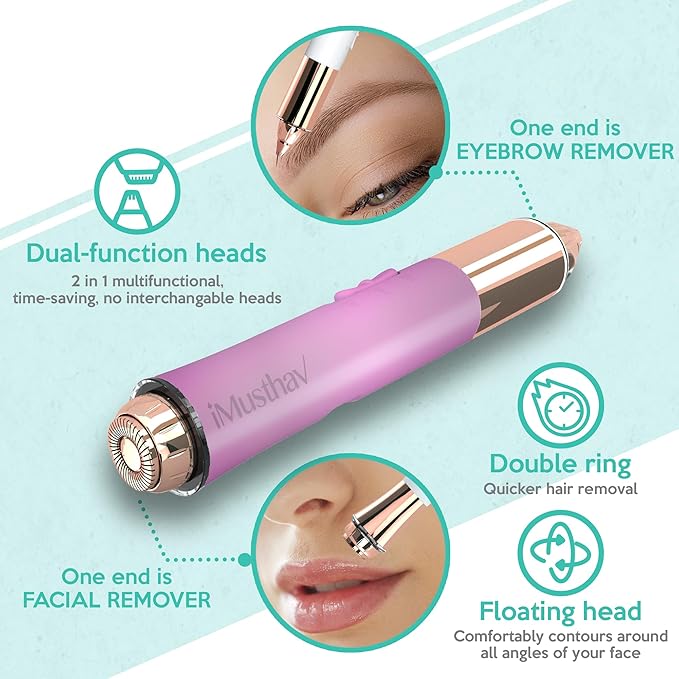 2 in 1 Eyebrow and Facial Hair Remover for Women Painless Flawless Electric Razor Epilator Trimmer Shaver with 18K Gold-Plated, USB Rechargeable, 360° LED for Eyebrow and Face Hair Removal-FemmiqueWomen