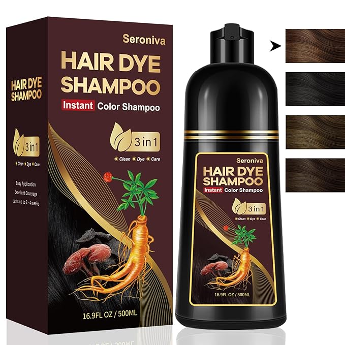 Hair Dye Shampoo 3-in-1: Instant Hair Color Shampoo for Gray Hair - Ideal for Women & Men, Long-Lasting Dye Shampoo for Color Treated Hair, Champu Para Canas, Easy to Use, 500 Ml (Chestnut Brown)-FemmiqueWomen