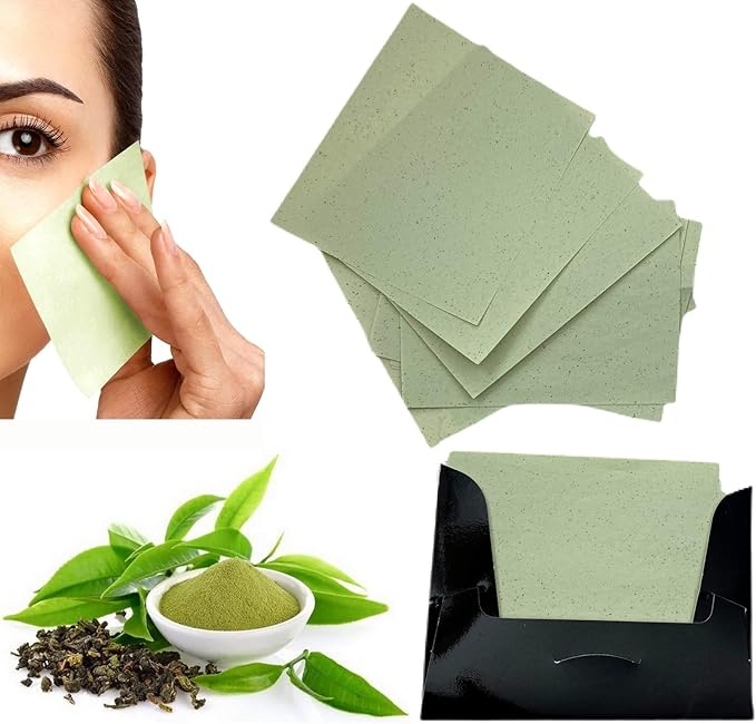 2 Pks GREEN TEA INFUSED Soothing Natural Abaca Blotting Paper - 100 Oil Blotting Sheets - Makeup Friendly UNISEX Oily Skin Shine Blotter Photography Zoom Meetings Travel Gym School - MADE IN TAIWAN-FemmiqueWomen