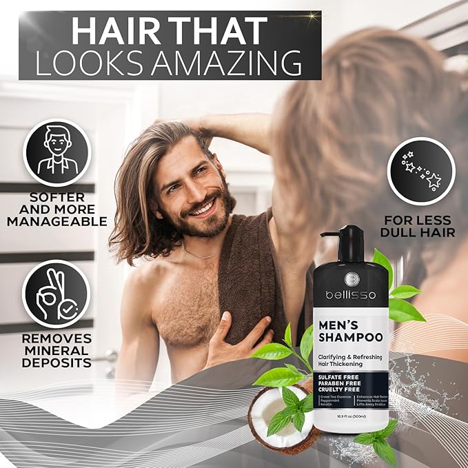Shampoo for Men - Tea Tree Oil and Peppermint - Sulfate Free, Paraben Free - Clarifying, Refreshing, Volumizing & Moisturizing Hair Thickening Formula - Ideal for Oily Hair, Dry Scalps and Build Up-FemmiqueWomen