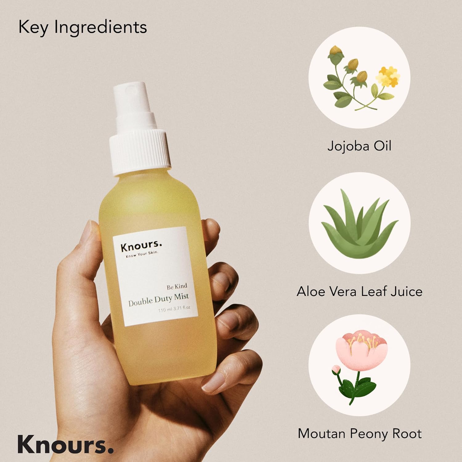 Knours Korean Cycle-Conscious 3 M's Hydrating Jojoba Oil + Aloe Vera H2O | Knours Be Kind Face Mist Spray | Vegan Squalane | Dry, Sensitive Skin | for Redness | EWG Verified |110ml/3.72oz-FemmiqueWomen