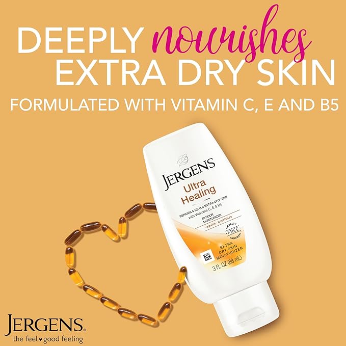 Jergens Ultra Healing Moisturizer for Dry Skin, Hand and Body Lotion, with Hydralucence Blend, Vitamins C, E and B5, 3 Oz, Pack of 8-FemmiqueWomen