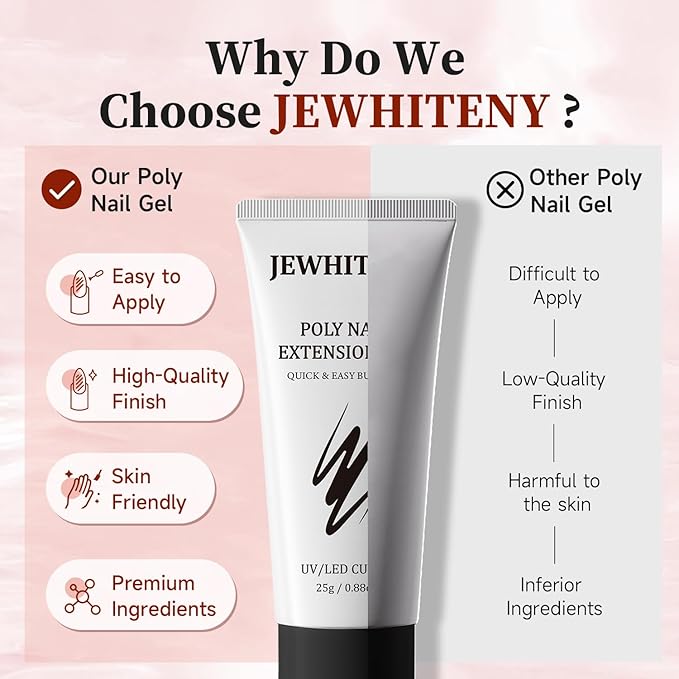 JEWHITENY Poly Extension Gel Nail Set Clear Pink Poly Nail Gel With Slip Solution Base Coat Top Coat French Manicure Need U V Lamp Curing for Finger Art and Home DIY-FemmiqueWomen