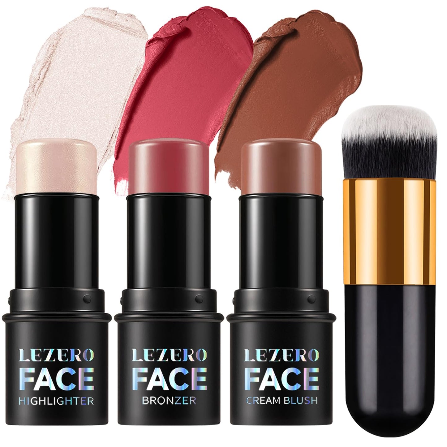 3Pcs Contour Stick Makeup Set, Shades with Highlighter Blush Bronzer Stick Kit for Sculpt the Cheeks and All Skin Type, Longwear Smooth Non-greasy Formula for All Skin Types, Mature-FemmiqueWomen