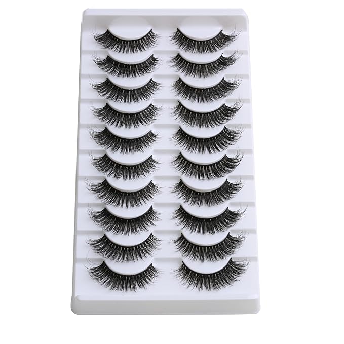 SUNWELL False Eyelashes 15mm Mink Lashes Cat Eye Lashes 8D Fluffy Wispy Foxy Eye Fake Lashes Strips Natural Look Faux Mink Lashes 10 Pairs Pack-FemmiqueWomen