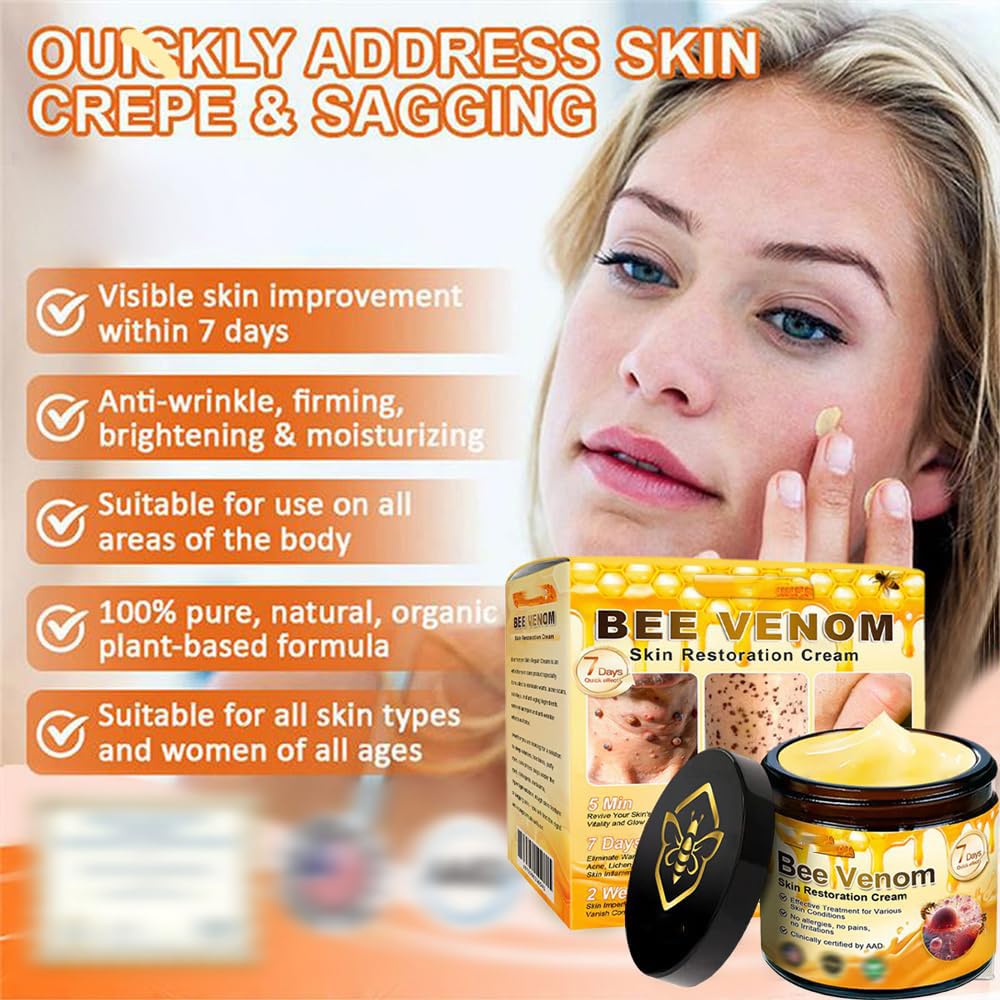 Bee Venom Skin Restoration Cream, Bee Venom Skin Treatment Cream, Repair and Wrinkle Reducing Comprehensive Moisturizer for All skin Types 2PC-FemmiqueWomen