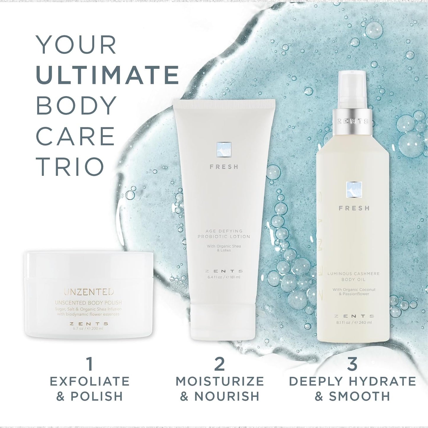 Zents Luminous Cashmere Body Oil (Fresh Fragrance) | Moisturizing Body Oil with Vitamin E & Organic Coconut Oil | Softens & Smooths Skin | 8 fl oz-FemmiqueWomen