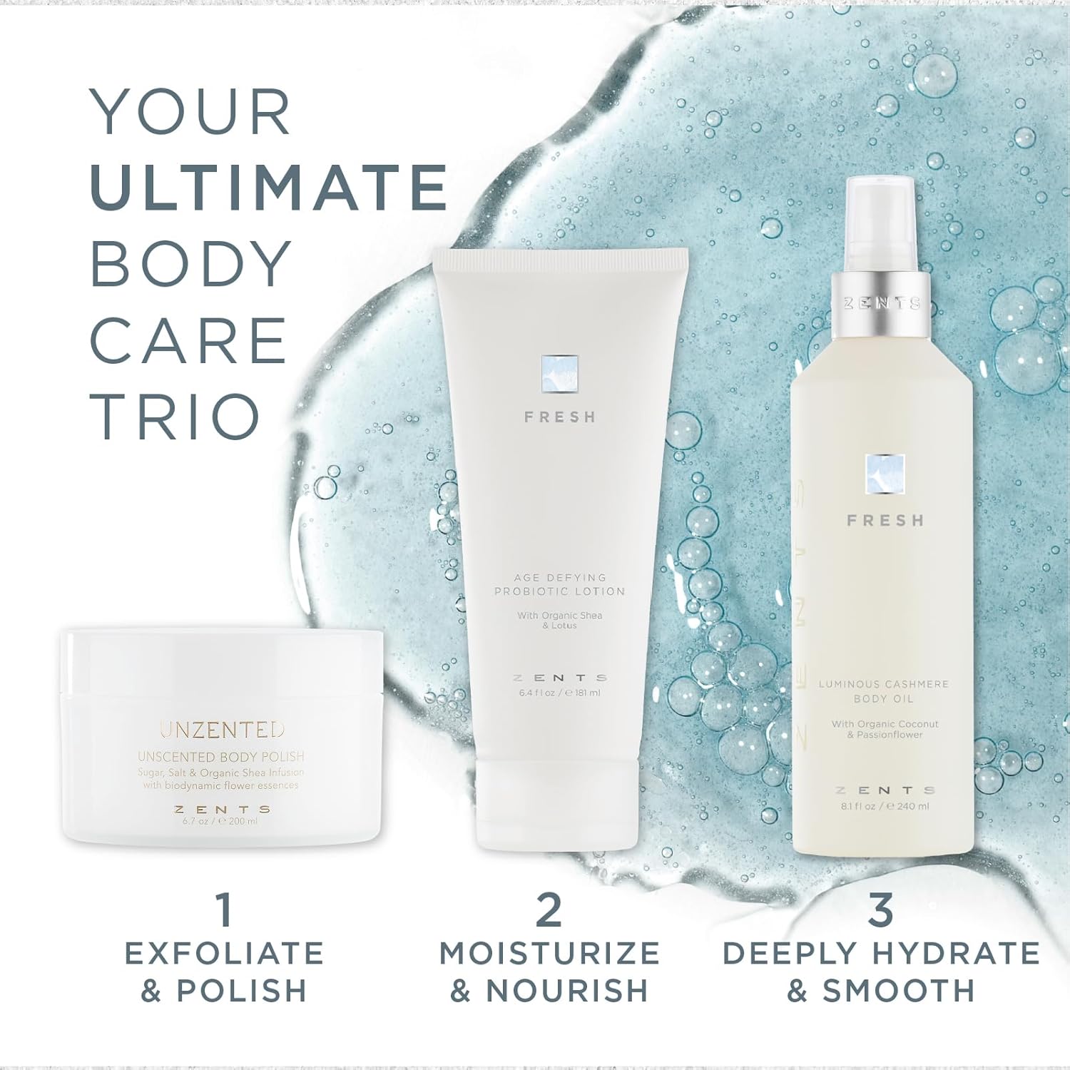 Zents Luminous Cashmere Body Oil (Fresh Fragrance) | Moisturizing Body Oil with Vitamin E & Organic Coconut Oil | Softens & Smooths Skin | 8 fl oz-FemmiqueWomen