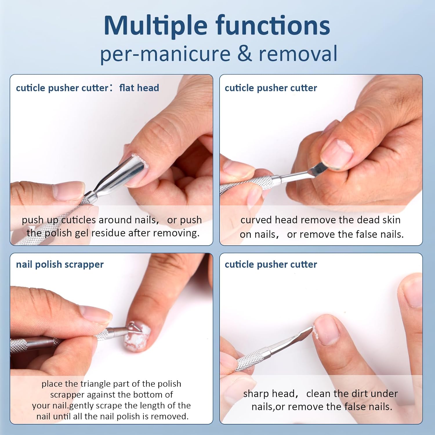 3PCS Cuticle Pusher and Gel Polish Remover Set with Nail Files, Salon Quality Metal Acetone Gel Nail Polish Peeler Scraper Durable Professional Manicure Pedicure Cleaner Tool For Fingernail Toenail-FemmiqueWomen