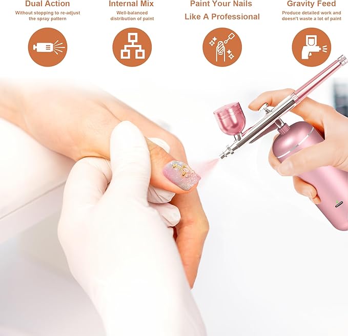 Airbrush Kit with Compressor - 48PSI High-Pressure, Non-Clogging Air Brush Set Cordless Rechargeable with 0.3mm Nozzle and Cleaning Brush for Nail Art, Makeup, Painting, and Cake Decorating-FemmiqueWomen