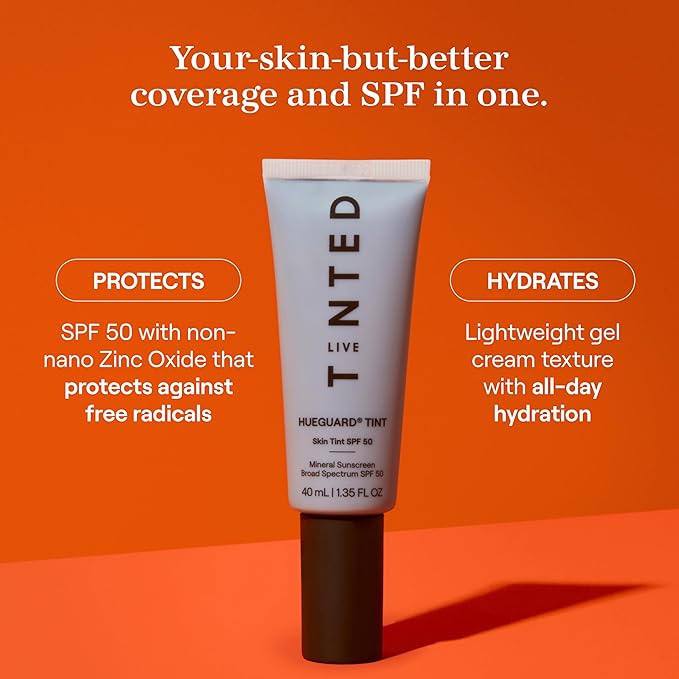 Live Tinted Hueguard Skin Tint SPF 50 - Tinted Mineral Sunscreen with Light-Medium Buildable Coverage With a Hydrating and Radiant Finish - Water and Sweat Resistant, 1.35 fl oz - Shade 01-FemmiqueWomen