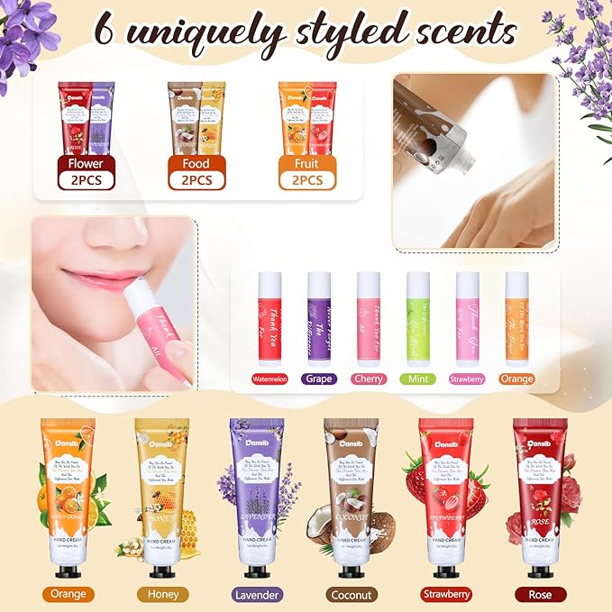 36 Set Thank You Gifts for Employee Hand Cream and Lip Balm Bulk Set with Organza Bag Thank You Card Hand Lotion Appreciation Gift Set for Women Men Coworkers Volunteer-FemmiqueWomen