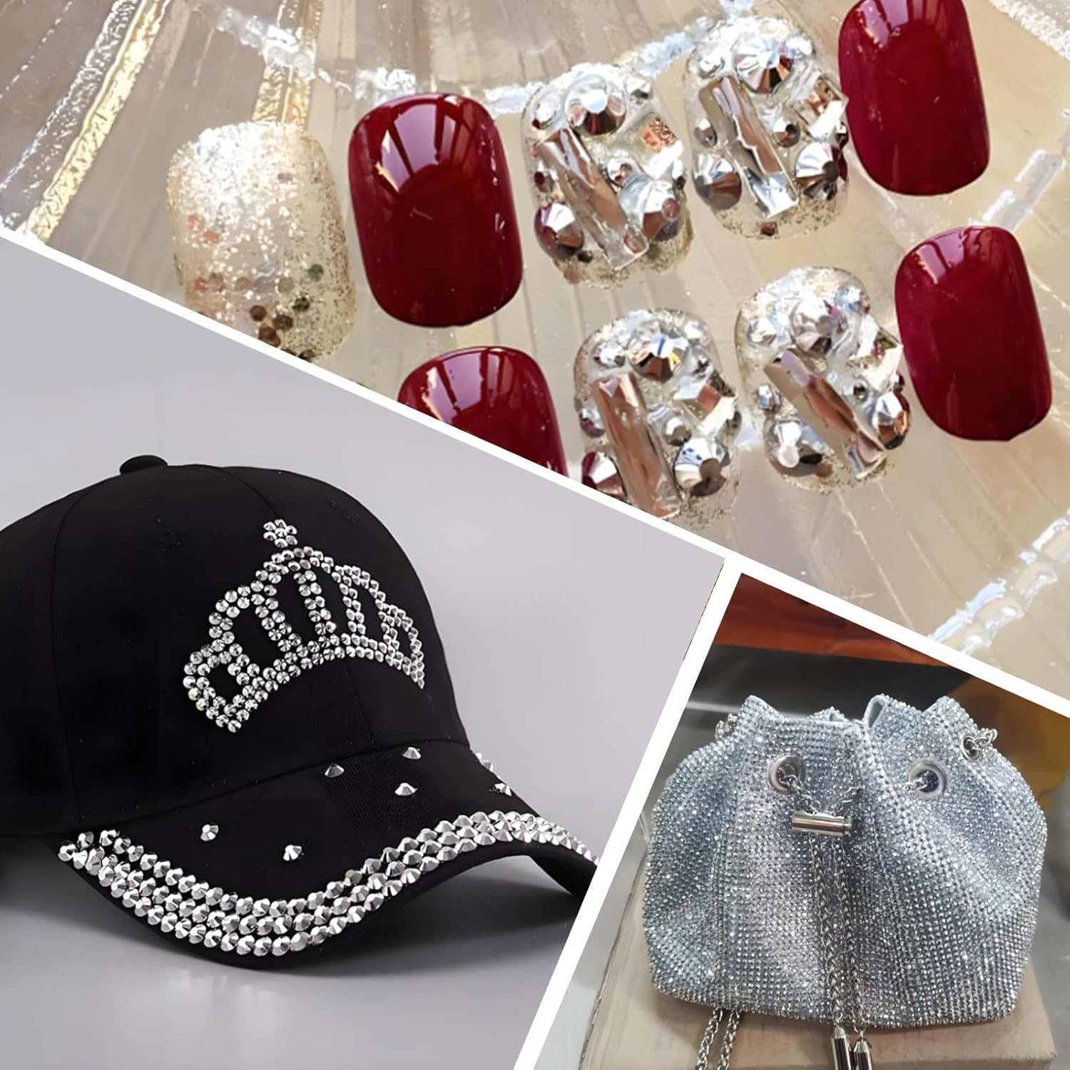 3000 PCS SS8 Flatback Rhinestones,12-Facet Diamond-Cut Glass Gems for Nail Art,Clothing,DIY Crafts,Glue-On Decoration Stones with Silver Backing,Silver Hematite-FemmiqueWomen