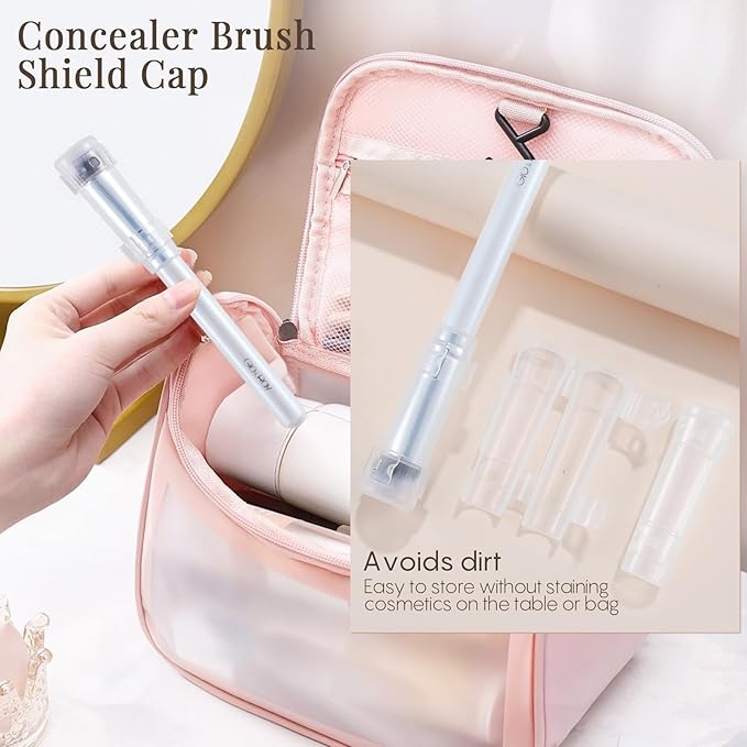 GLO&RAY Concealer Brush Under Eye - Makeup Brush Angled Flat Teardrop, Nose Contour for Powder Pro Concealing Blending for Liquid & Cream Cosmetic, Foundation Brushes Small With Dust Cover (White)-FemmiqueWomen