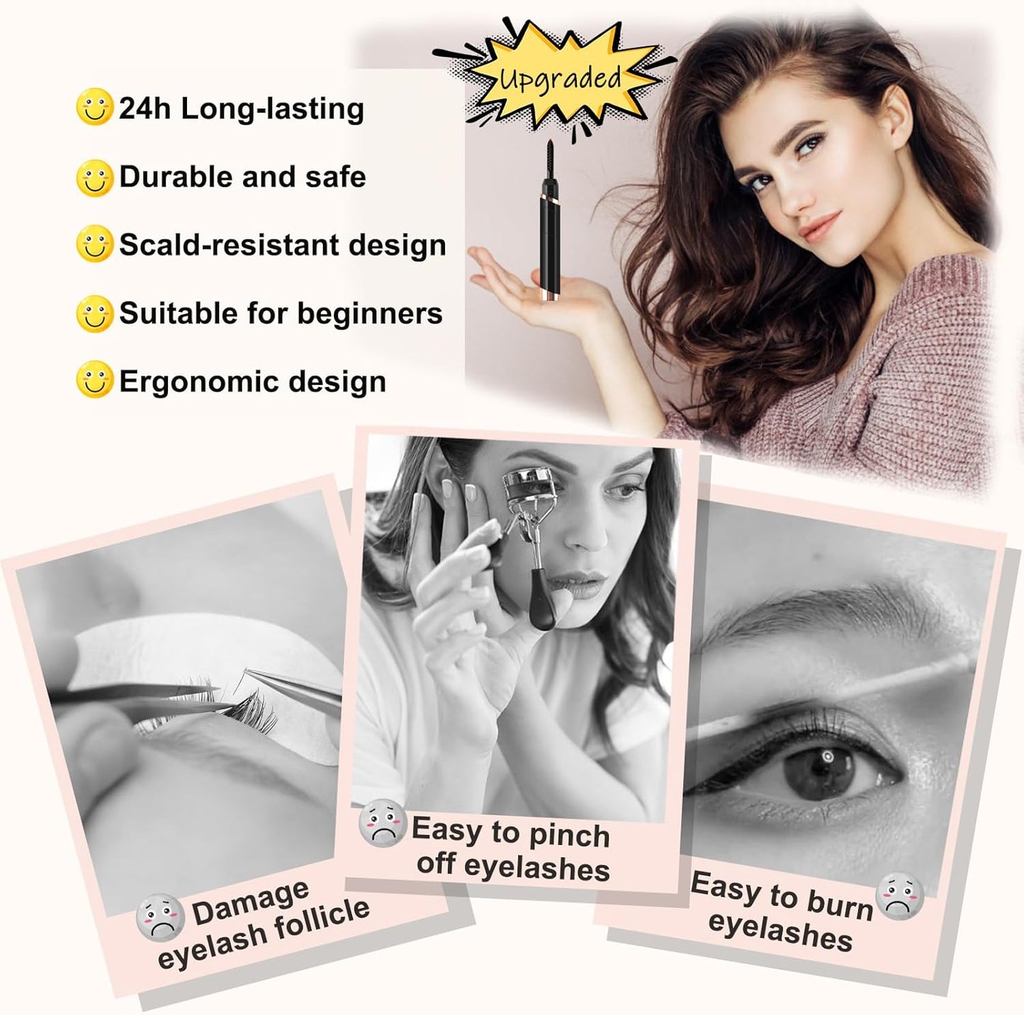 Heated Eyelash Curler, Electric Eyelash Curler, Rechargeable Lash Curler for Makeup Natural Curling Eye Lashes and 24 Hours Long Lasting - Black 2025 Updated New Model-FemmiqueWomen