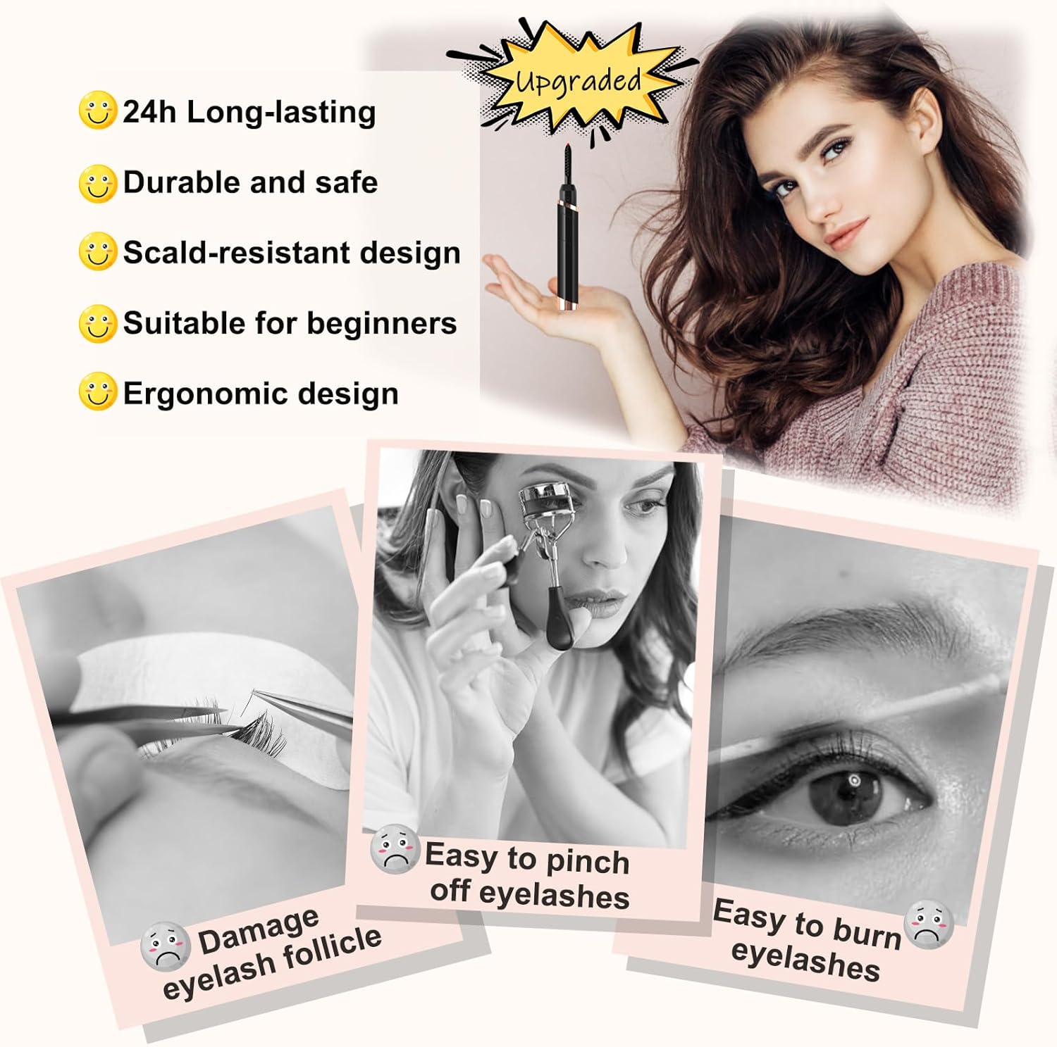 Heated Eyelash Curler, Electric Eyelash Curler, Rechargeable Lash Curler for Makeup Natural Curling Eye Lashes and 24 Hours Long Lasting - Black 2025 Updated New Model-FemmiqueWomen