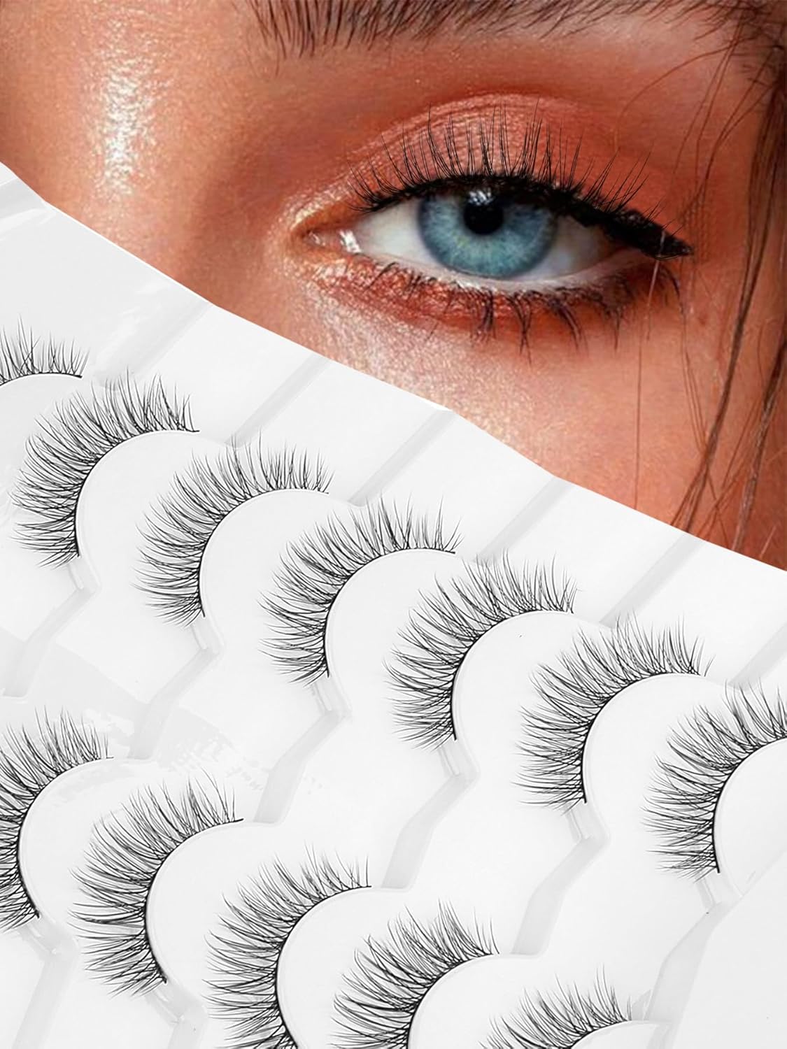 Eyelashes Short Natural Lashes Wispy Eyeashes Natural Look 10mm Strip Lashes False Eyelashes C Curl Eye Lashes Pack 0.1MM Thin Band 3D Volume Soft Eyelash Siligli Lash 7 Pair-FemmiqueWomen