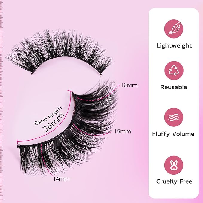 Dramatic Cat Eye Lashes - Fluffy Volume False Eyelashes with Lightweight Comfort, Easy Apply Winged Style (8-16mm), Reusable Glam Lashes for All Eye Shapes, 7 Pairs Full-Strip Lashes-FemmiqueWomen