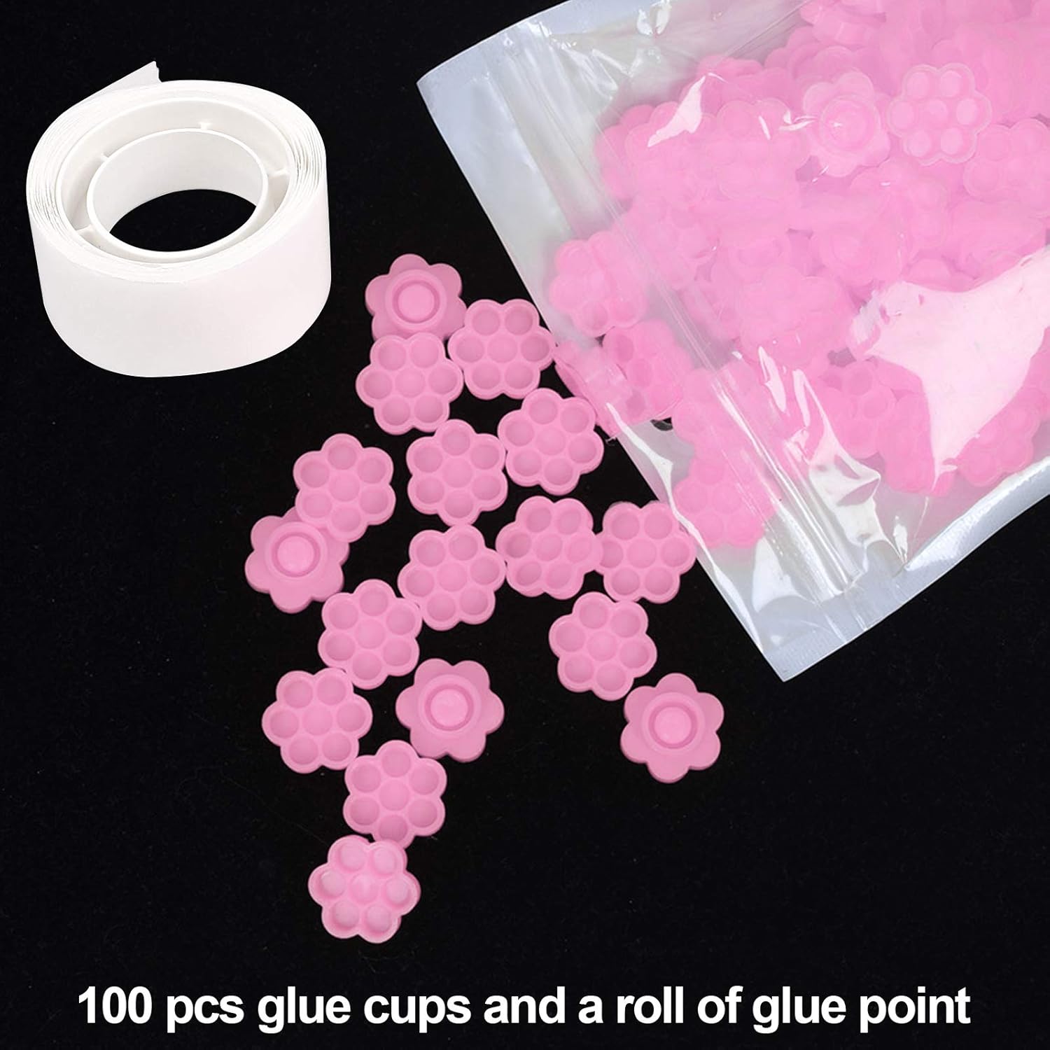 Fenshine 100 PCS Eyelash Extension Glue Holder Flower Shape Cup Plastic Glue Pallet Pad with a Roll for Eyelash Extension Supply-FemmiqueWomen