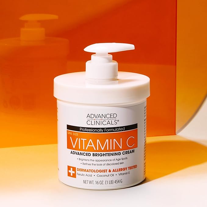 Advanced Clinicals Vitamin C Cream Visibly Brightening Body Lotion | Vitamin C Moisturizer Skin Care Body Cream For Women & Men Visibly Improves Look Of Dark Spots & Uneven Skin Tone, W/Travel Size-FemmiqueWomen