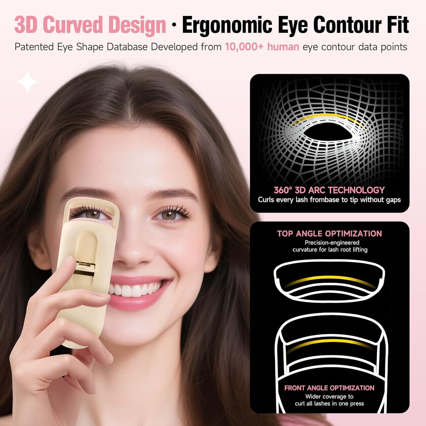 DUDUDU Heated Eyelash Curler, Portable Travel-Size Mini Electric Heated Lash Curler - 2-Level Adjustable Temp & Type-C Recharge, 10S Heat 3S Style 24H Lift for Long-Lasting Natural Effortless Curves-FemmiqueWomen