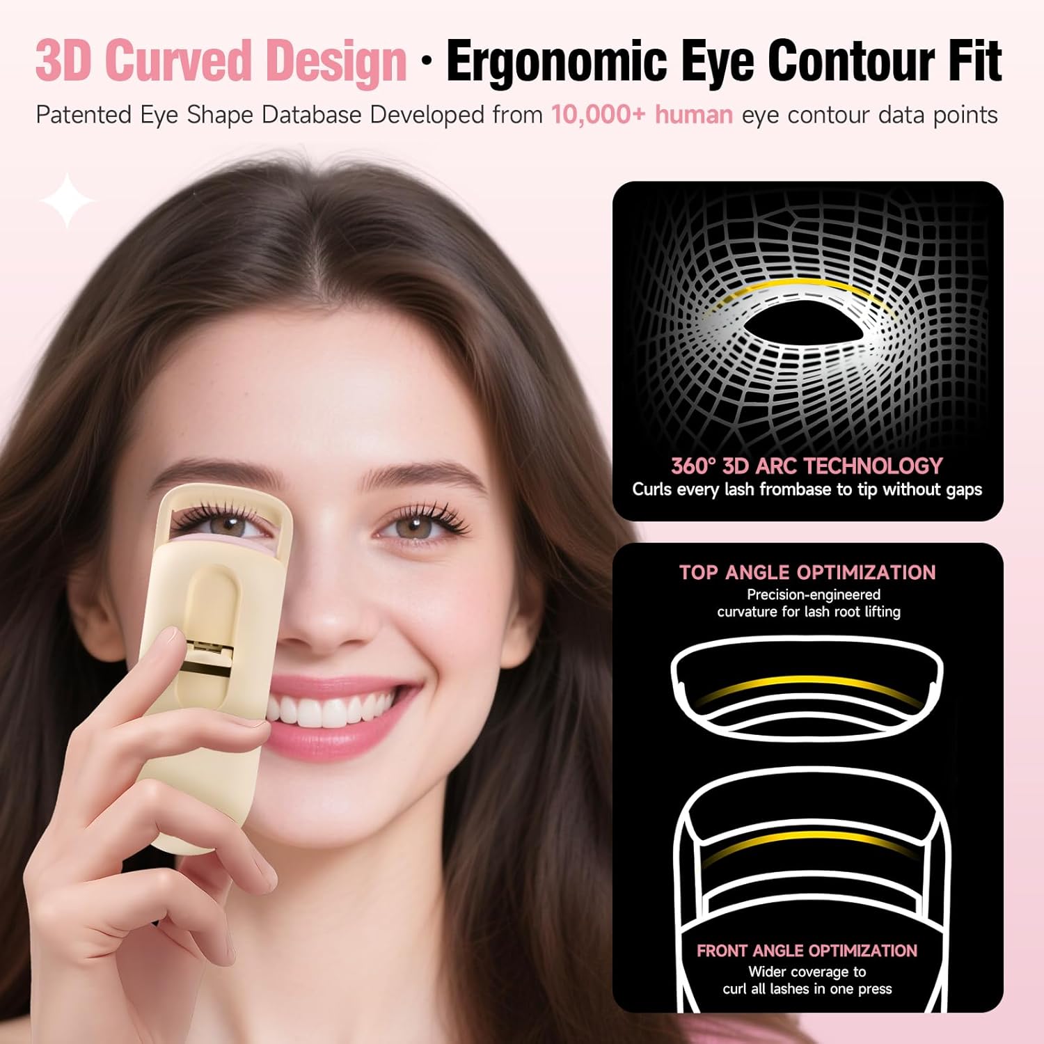 DUDUDU Heated Eyelash Curler, Portable Travel-Size Mini Electric Heated Lash Curler - 2-Level Adjustable Temp & Type-C Recharge, 10S Heat 3S Style 24H Lift for Long-Lasting Natural Effortless Curves-FemmiqueWomen