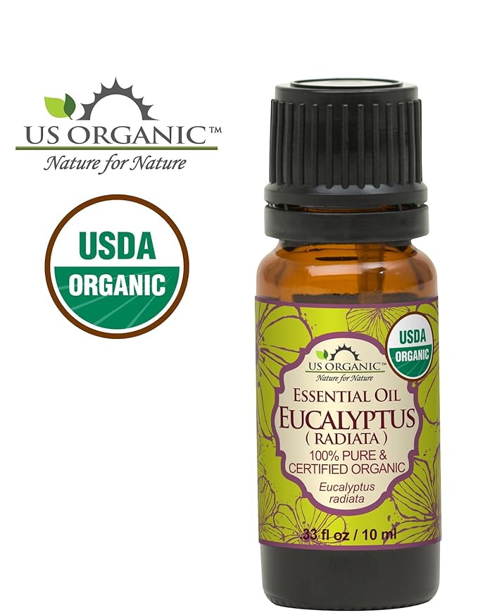 US Organic 100% Pure Eucalyptus Essential Oil (Radiata) - USDA Certified Organic, Steam Distilled - W/Euro droppers (More Size Variations Available) (10 ml / .33 fl oz)-FemmiqueWomen