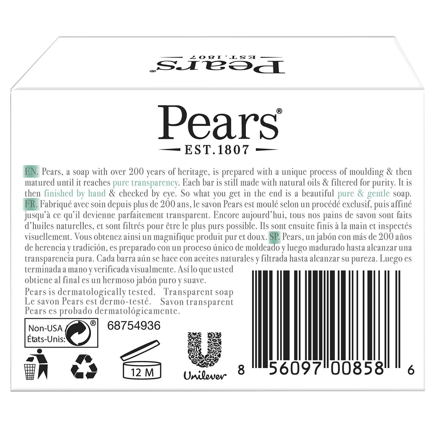 Pears Soap, Pure & Gentle with Lemon Flower Extracts, 5-Pack – Transparent Green Glycerin Soap for Radiant, Glowing Skin, 4.4 Oz Ea-FemmiqueWomen