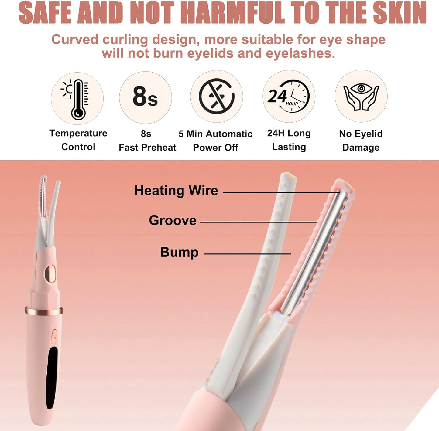 Heated Eyelash Curlers - 2 in 1 Clip- Type Heated lash Curler Best Seller Electric Eyelash Curler LED Display 3 Temp Settings for Makeup Tools USB Rechargeable Natural Curling 24H Long Lasting-Pk C1A-FemmiqueWomen