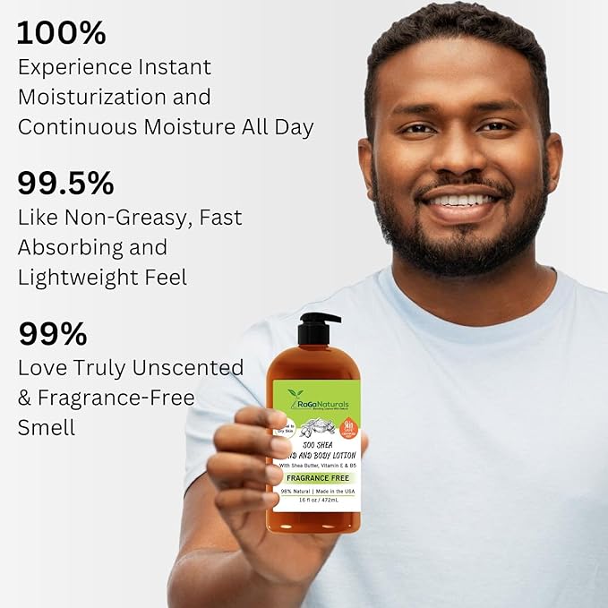 RaGaNaturals Natural Unscented Body Lotion for Dry, Sensitive Skin with Shea Butter, Avocado Oil & Vitamin E - Moisturizing, Fragrance Free Hand Lotion With Organic Essence -For Women, Men, Kids-16 Oz-FemmiqueWomen