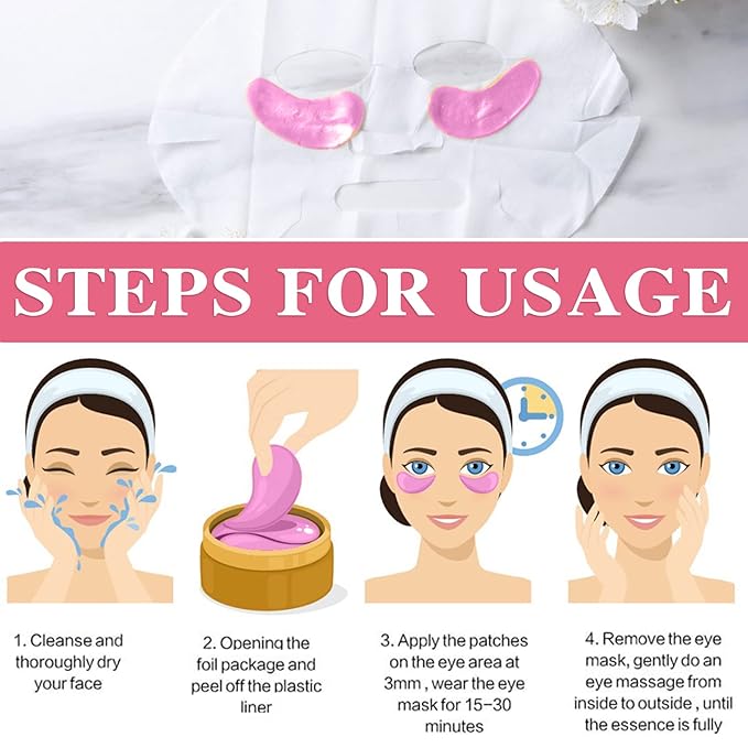 30 Pairs Under Eye Mask,Moisturising Under Eye Patches for Women,Crystal Collagen Eye Gel Pads for Reducing Fine Lines,Puffy Eyes and Dark Circles Under Eye Bags Treatments(Pink)-FemmiqueWomen