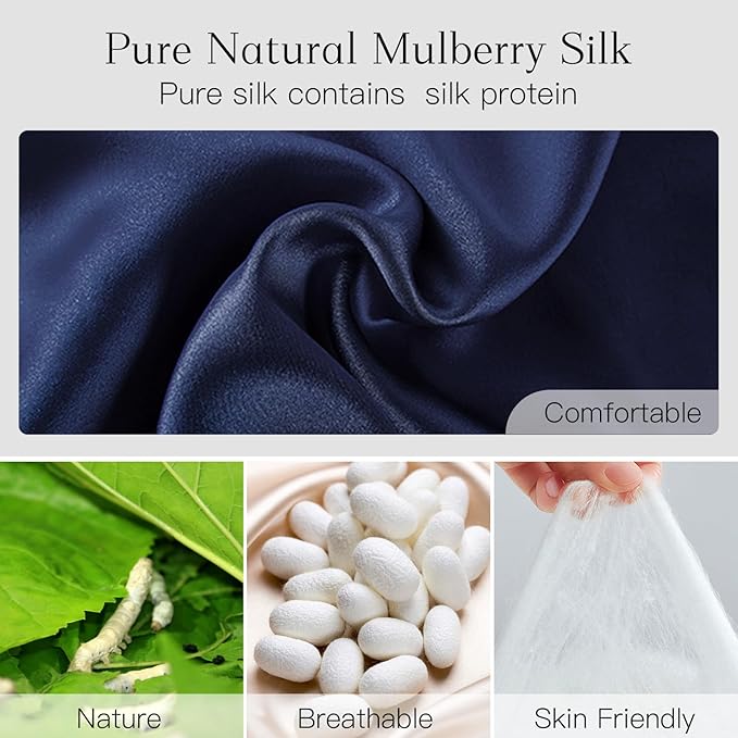 100% Natural Silk Eye Mask for Women Men, Soft Pressureless Cooling Blackout Eye Covers for Sleeping, Large Size Sleep Mask fits All Heads Adjustable, 1PC, Navy Blue-FemmiqueWomen