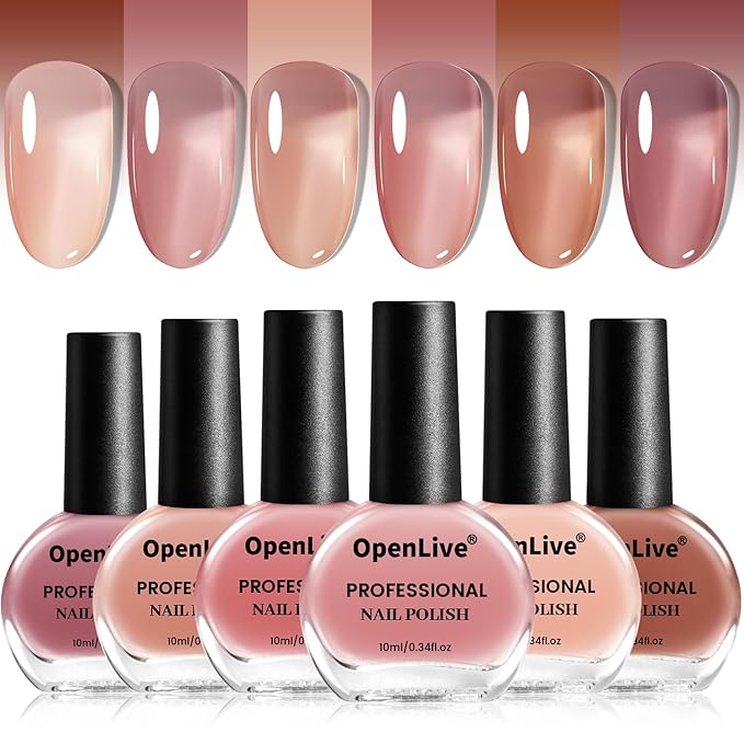 Jelly Nail Polish Set 6 Colors Nude Pink Pale Purple Jelly Quick Dry Nail Polish Set for Nail Art Manicure DIY Salon-FemmiqueWomen