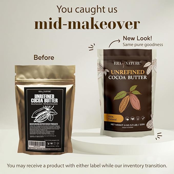 Era of Nature Cocoa Butter Raw – 100% Pure & Unrefined, Cold-Pressed Cacao – For DIY Skincare & Haircare – Deep Hydration for Skin, Hair, Lips – Stretch Mark & Scar Care – Natural Chocolate Scent, 8oz-FemmiqueWomen